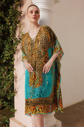 AQUA LEOPARDESS SHORT KAFTAN - Czarina