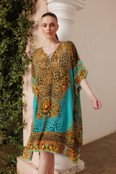 AQUA LEOPARDESS SHORT KAFTAN - Czarina