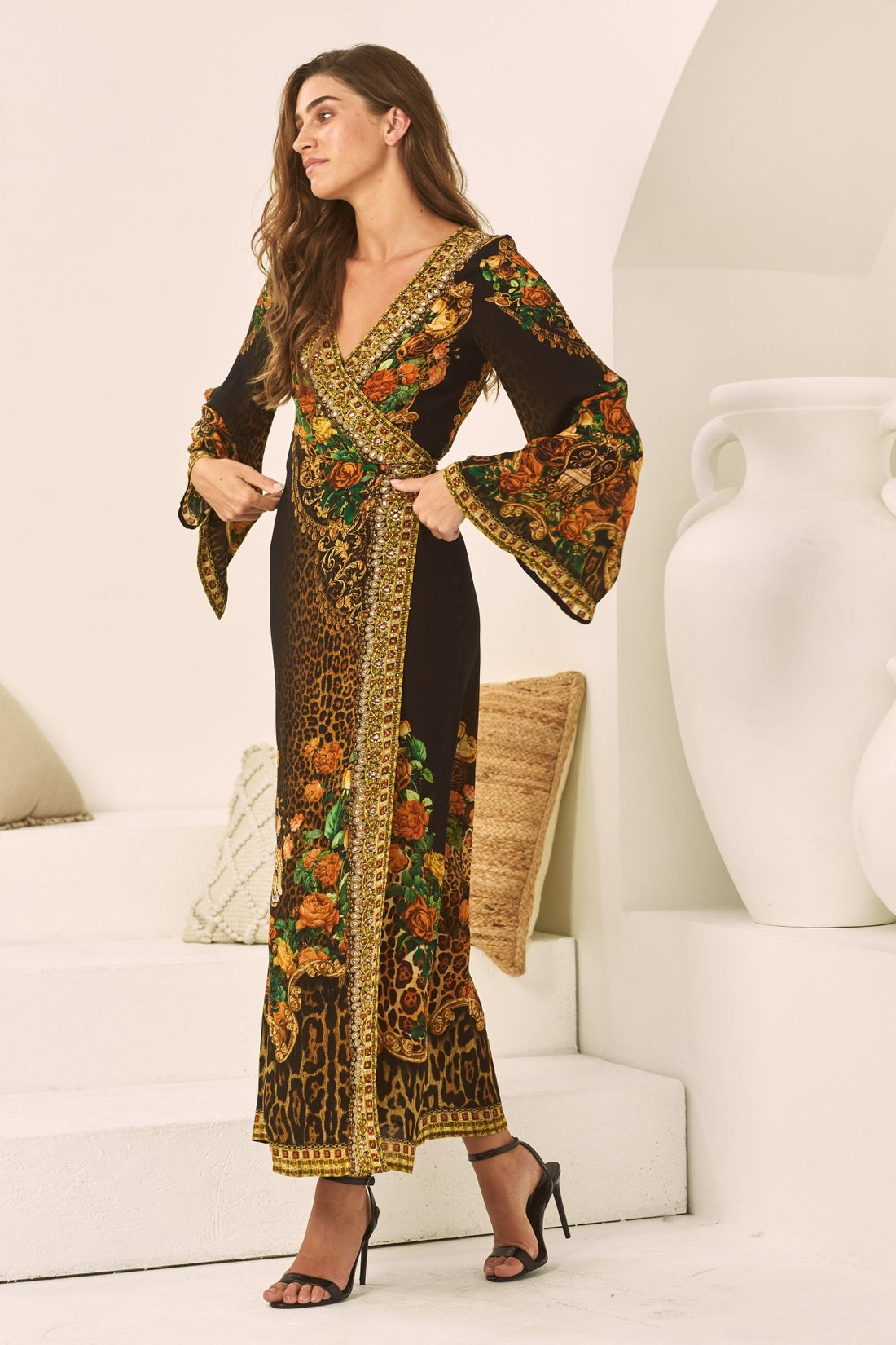 BLACK LEOPARDESS WRAP DRESS - Czarina