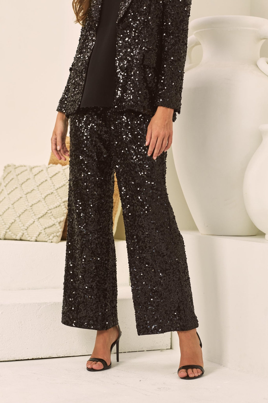 BLACK SEQUINS PALAZZO PANTS - Czarina