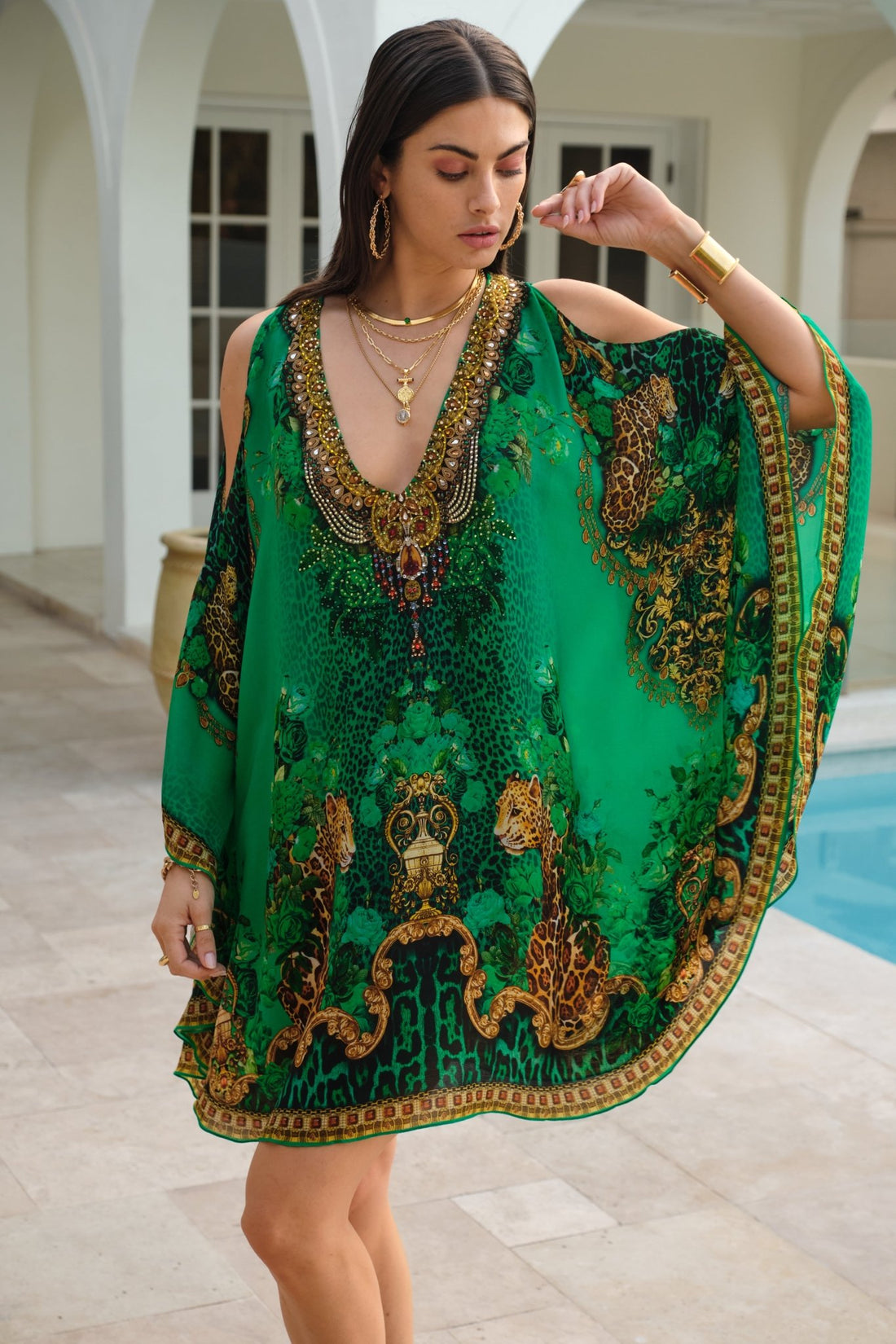 EMERALD LEOPARDESS KAFTAN DRESS - Czarina