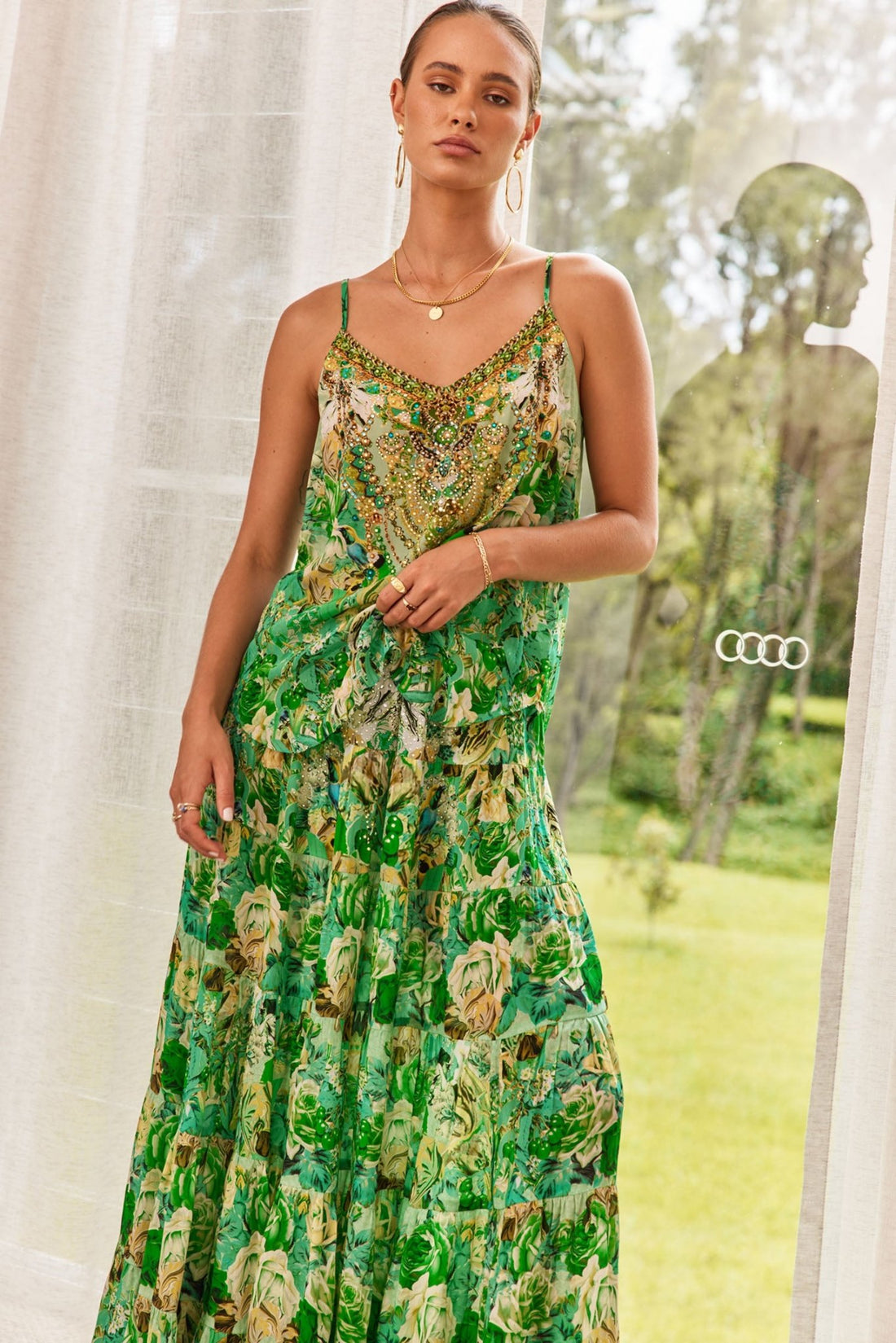GREEN GODDESS CAMI TOP W V-NECK FRONT & BACK - PRE ORDER - Czarina
