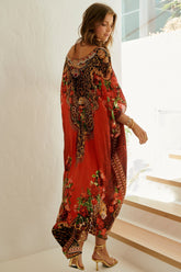 LEOPARDESS ROUND NECK LONG KAFTAN - Czarina