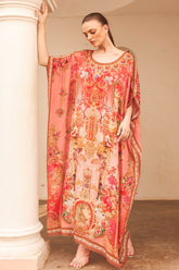 PINK CASTLE ROUND NECK LONG KAFTAN - Czarina