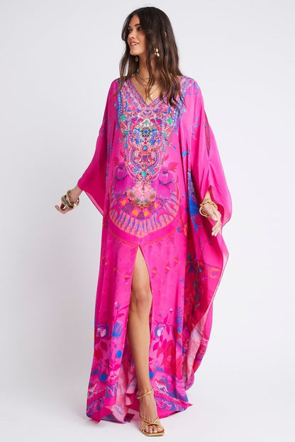 PINK FEELING BIG WIDTH SILK KAFTAN - Czarina