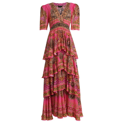 PINK LEOPARD CROSS OVER MAXI DRESS - Czarina