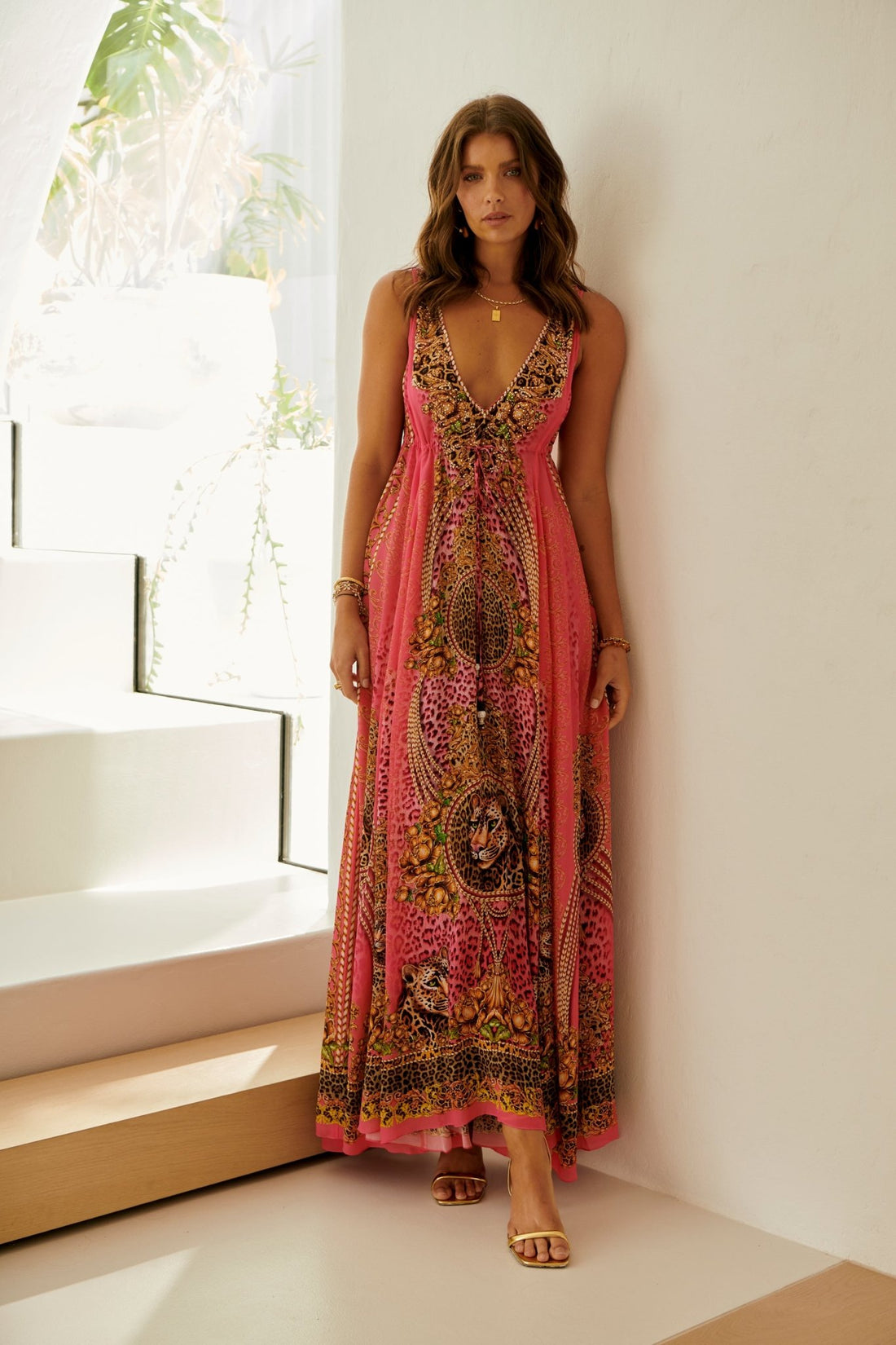 PINK LEOPARD MAXI DRESS - Czarina