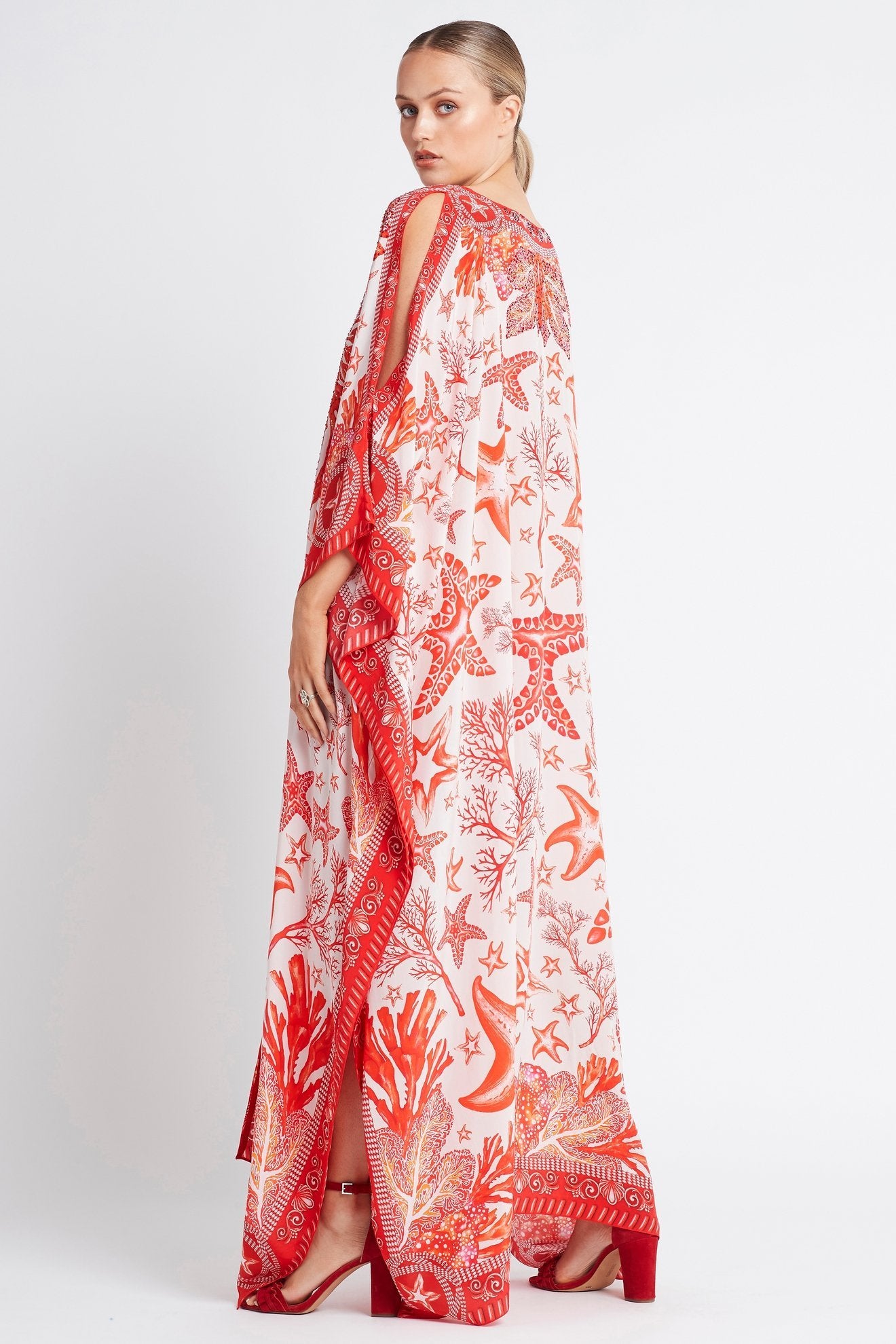 RED CHRISTMAS BIG WIDTH SILK KAFTAN - Czarina