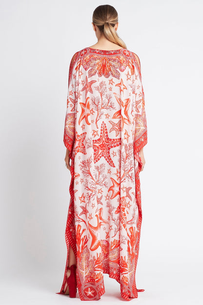 RED CHRISTMAS BIG WIDTH SILK KAFTAN - Czarina
