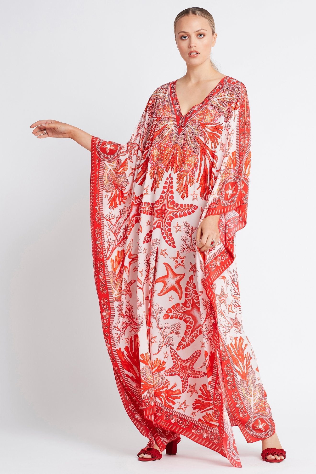 RED CHRISTMAS BIG WIDTH SILK KAFTAN - Czarina