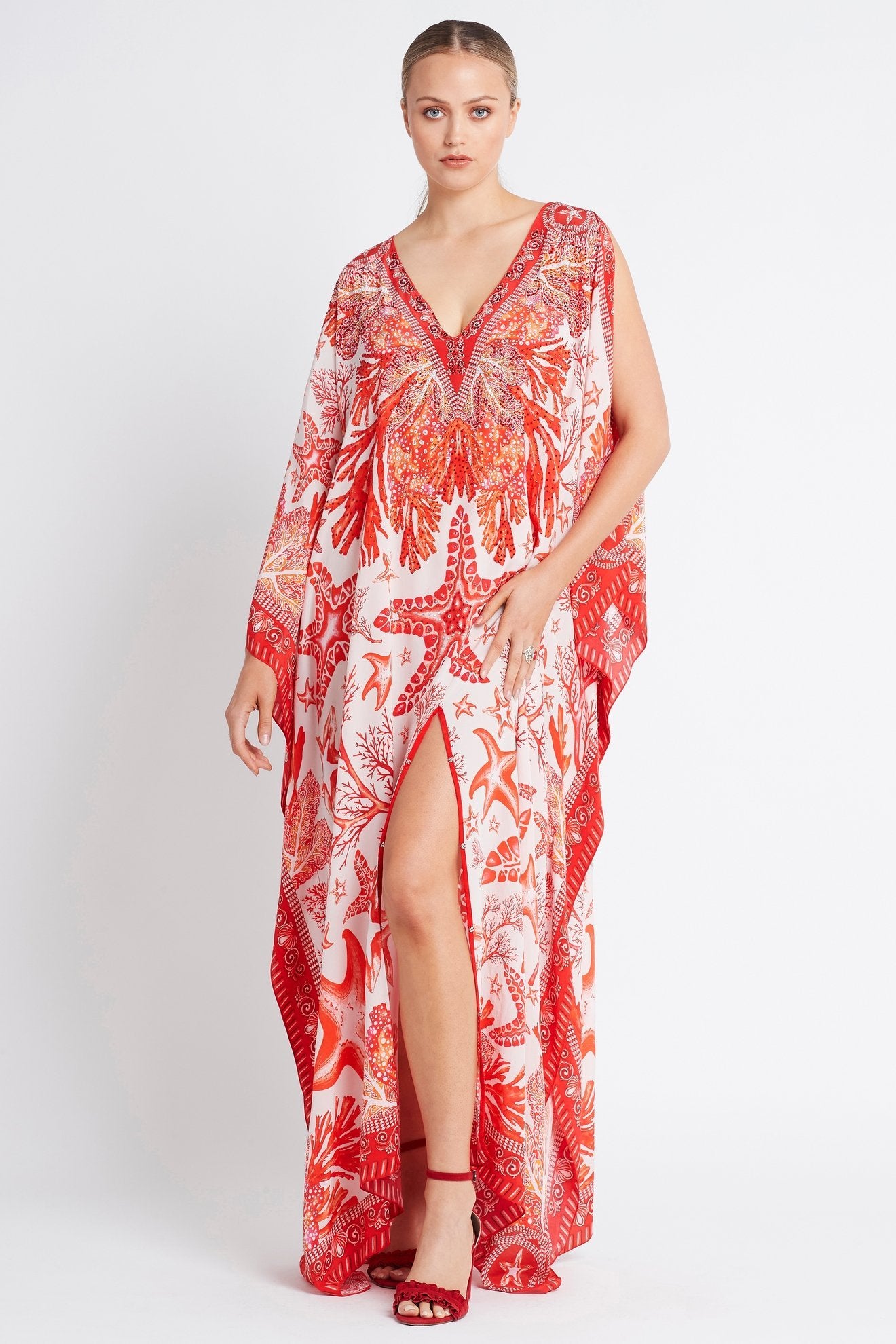 RED CHRISTMAS BIG WIDTH SILK KAFTAN - Czarina