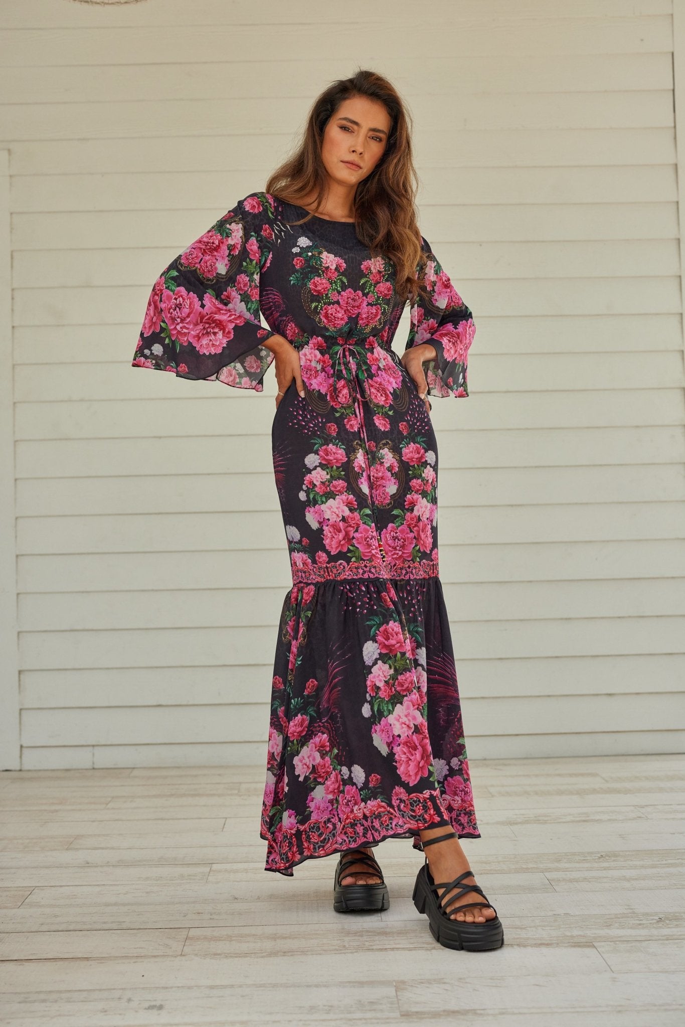 Romantic Florals Cocktail Maxi Dress - Czarina