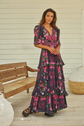 Romantic Florals Cross Over Maxi Dress - Czarina