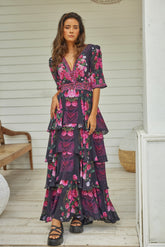 Romantic Florals Cross Over Maxi Dress - Czarina