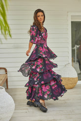 Romantic Florals Cross Over Maxi Dress - Czarina