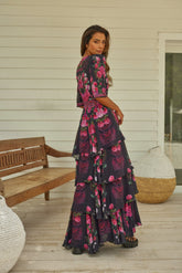 Romantic Florals Cross Over Maxi Dress - Czarina