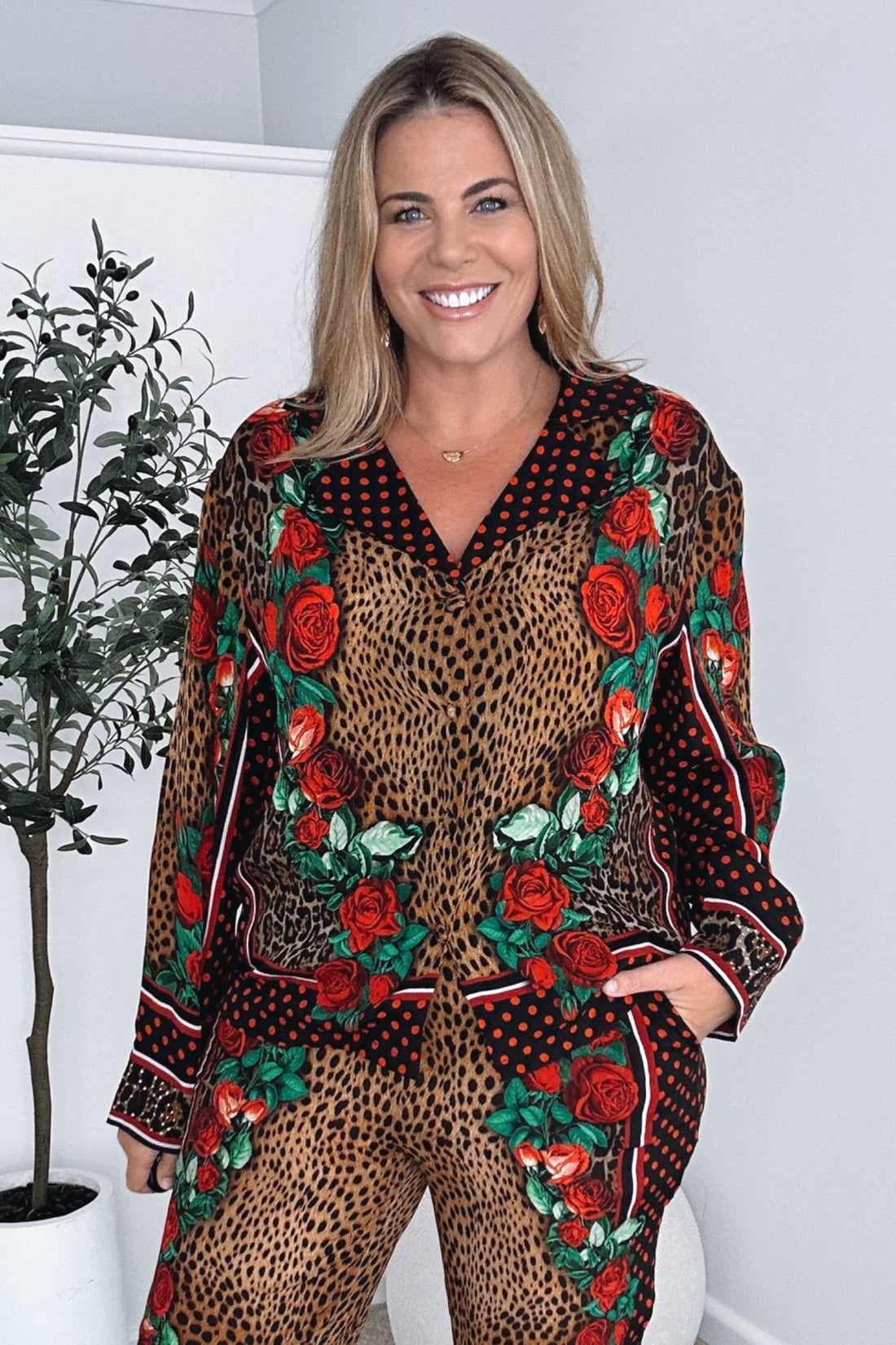 ROSE LEOPARD LOUNGE SHIRT - Czarina
