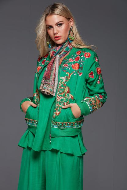 SIMPLY GREEN EMBROIDERED BOMBER JACKET - Czarina