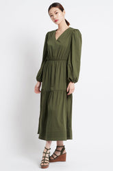 SIMPLY OLIVE V-NECK LONG DRESS W SLEEVES - Czarina