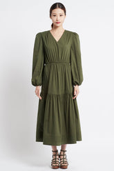 SIMPLY OLIVE V-NECK LONG DRESS W SLEEVES - Czarina