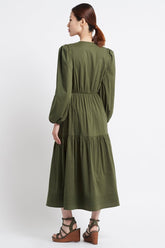 SIMPLY OLIVE V-NECK LONG DRESS W SLEEVES - Czarina