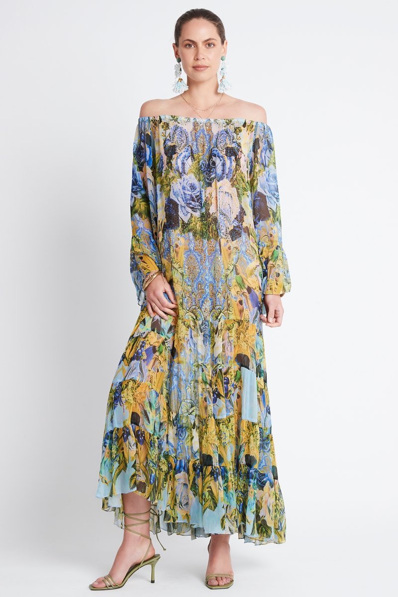 SUMMER BLUES OFF SHOULDER MAXI DRESS - Czarina