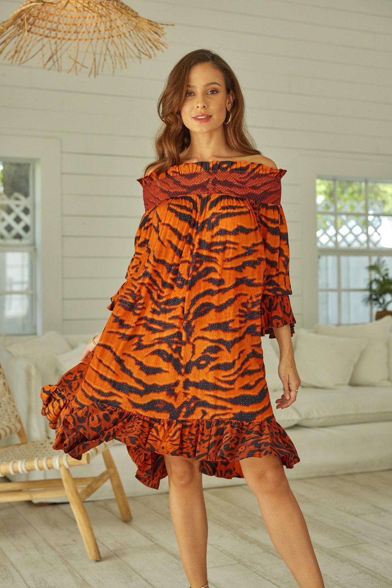 TIGRESS OFF SHOULDER SHORT DRESS - Czarina