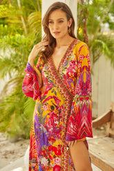 Tropical Sunset Wrap Dress - Czarina