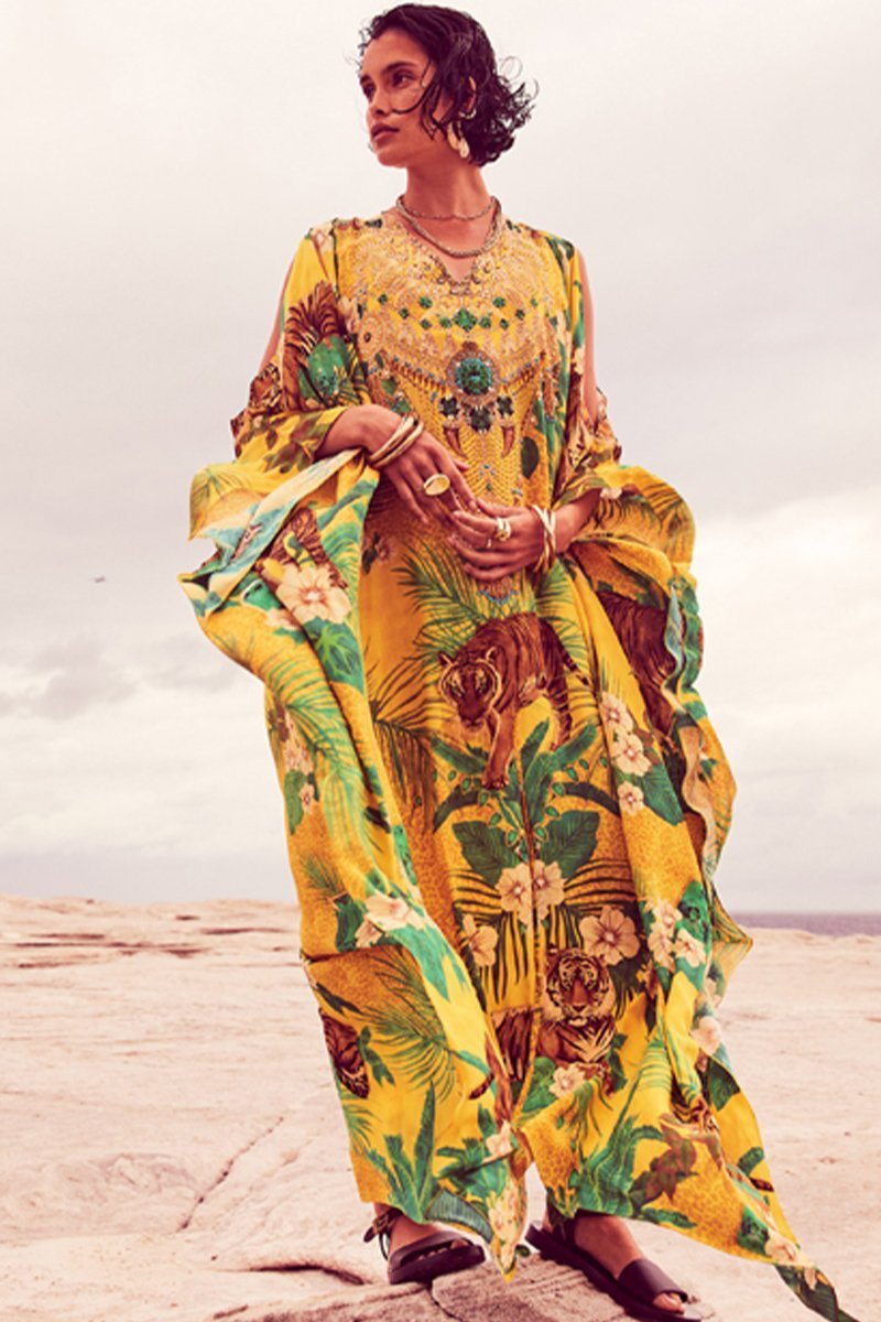 TROPICAL TIGRESS BIG WIDTH SILK KAFTAN - Czarina