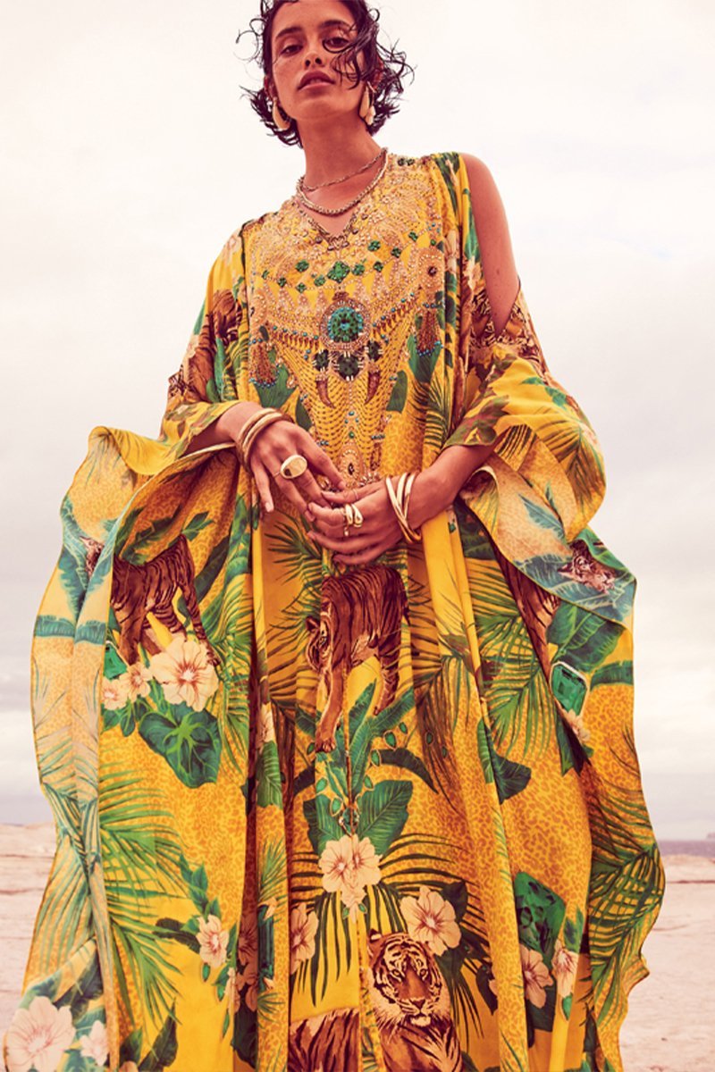 TROPICAL TIGRESS BIG WIDTH SILK KAFTAN - Czarina