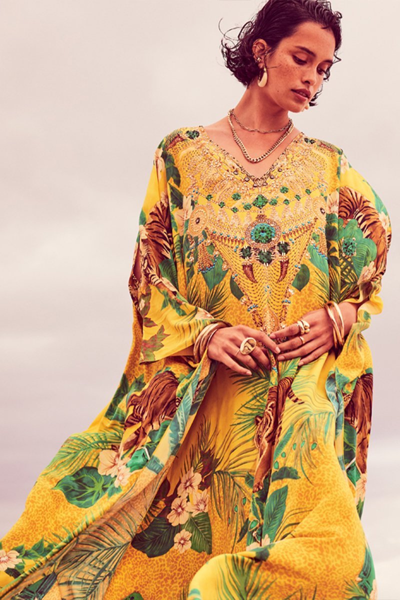 TROPICAL TIGRESS BIG WIDTH SILK KAFTAN - Czarina
