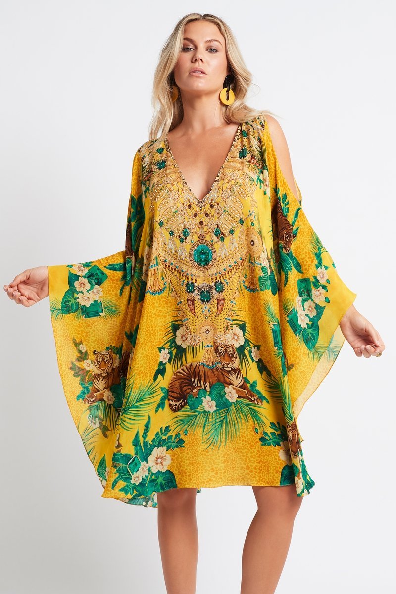 Yellow Floral Print Kaftan Dress