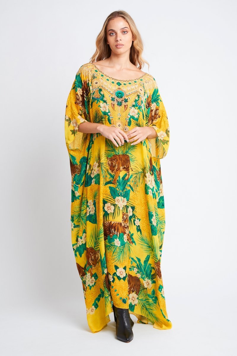 TROPICAL TIGRESS ROUND NECK LONG KAFTAN - Czarina