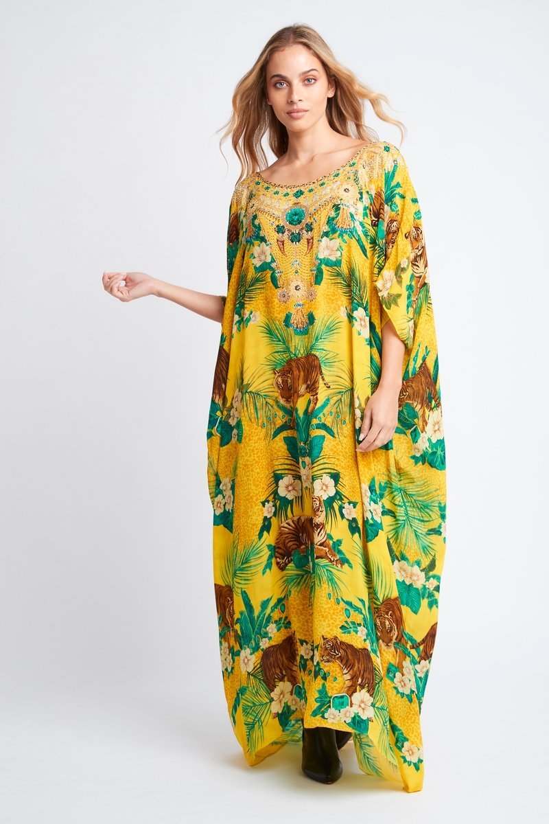 TROPICAL TIGRESS ROUND NECK LONG KAFTAN – Czarina